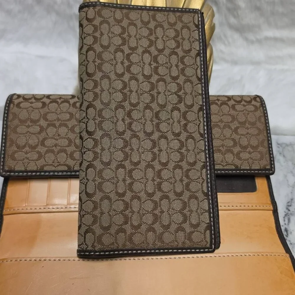 Vintage Coach brown signature C jacquard canvas wallet with checkbook insert